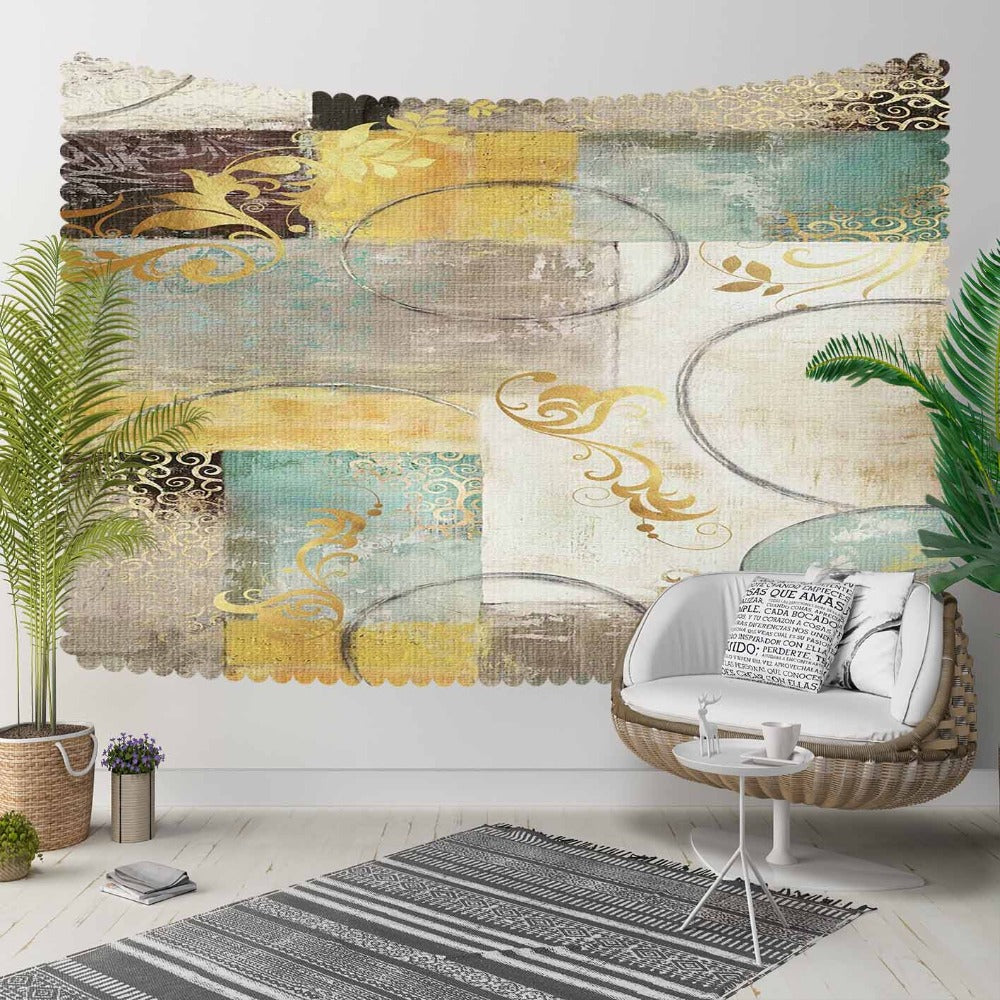 Else Green Gray Yellow Patchwork Nordec Floral  3D Print Decorative Hippi Bohemian Wall Hanging Landscape Tapestry Wall Art