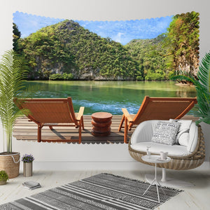 Else Brown Wood Chaires Blue Lake Green Mountains 3D Print Decorative Hippi Bohemian Wall Hanging Landscape Tapestry Wall Art